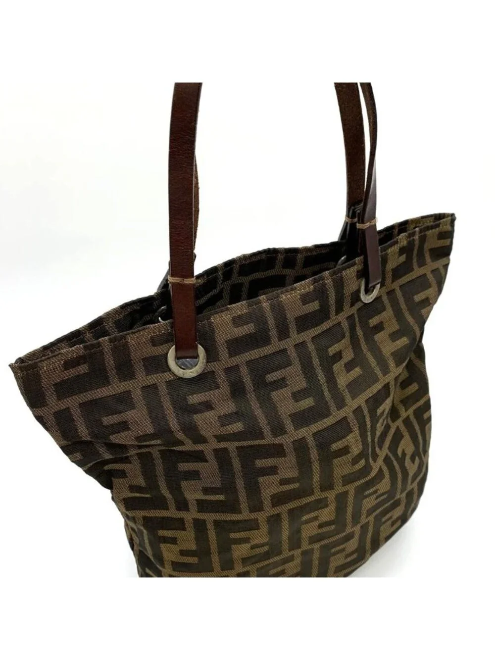 Fendi Zucca Tote Bag Nylon Leather Brown